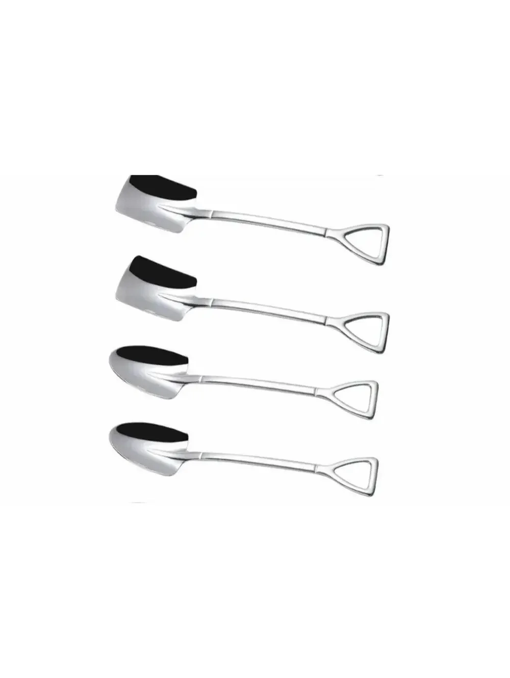 4-Piece Mini Shovel Spoons Set, Silver Stainless Steel Dessert Serving Utensils
